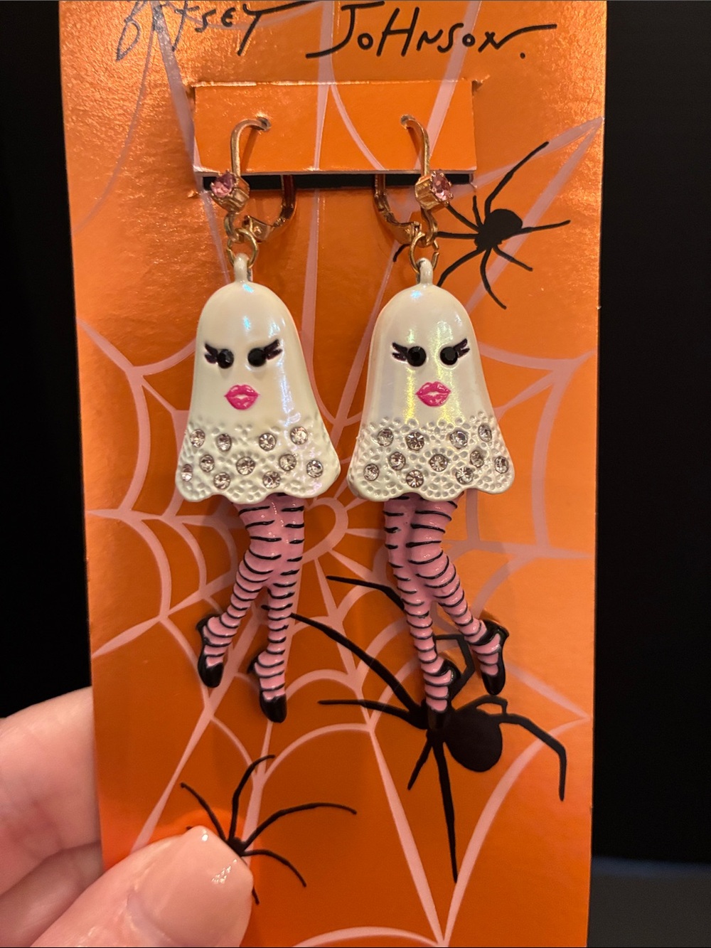 Betsey Johnson Pink & White Ghost 👻 Drop Earrings